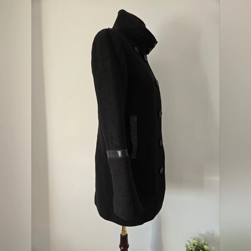 MACKAGE Wool/Cashmere/Leather Women's Black Button-Up Coat. Size Small - Picture 5 of 14